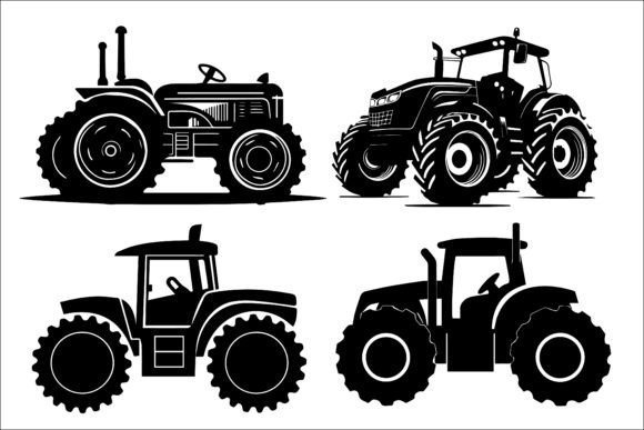 Black Tractor Silhouette Vector Bundle