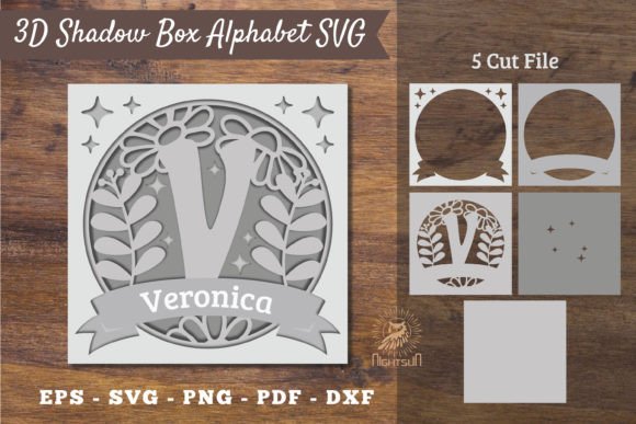 Floral Alphabet Shadow Box - Letter V