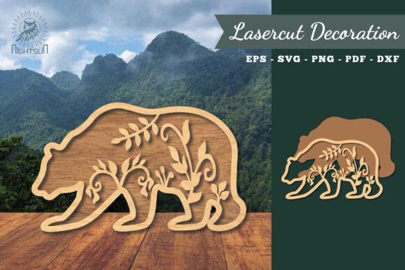 Floral Bear Laser Cut Decoration SVG 4