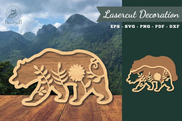 Floral Bear Laser Cut Decoration SVG 5