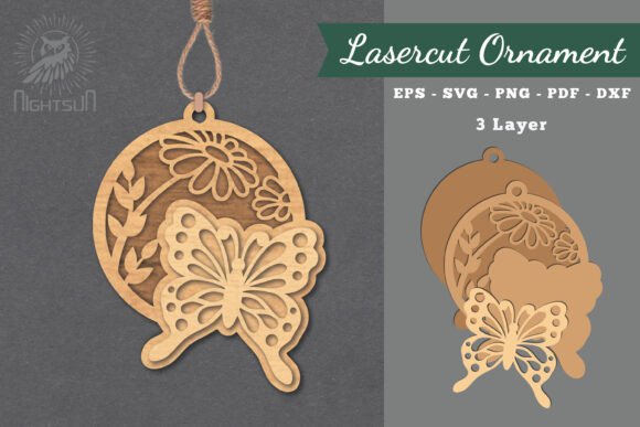 Floral Butterfly Laser Cut Ornament SVG