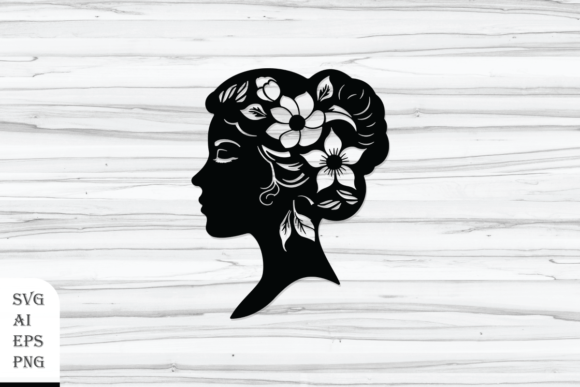 Floral Woman Head Silhouette with a Bun
