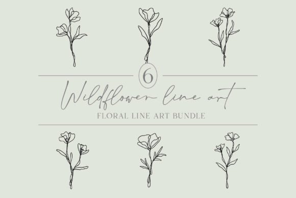 Flower Line Art Wildflower Bundle of 6