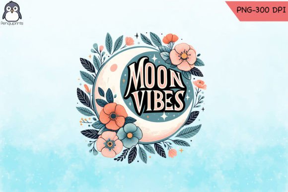 Moon Vibes Floral Design PNG