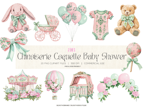Pink Green Coquette Baby Shower PNGs
