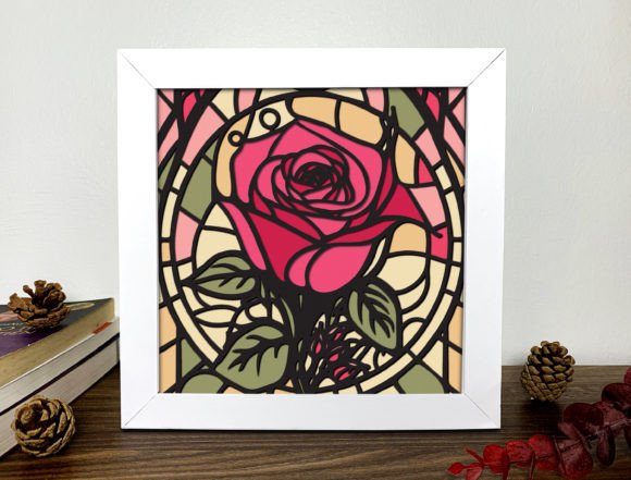Rose Stained Glass 3D Shadow Box Svg