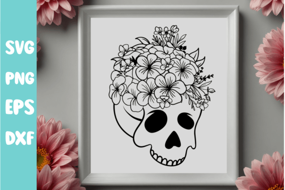 Skull with Floral Sublimation Design