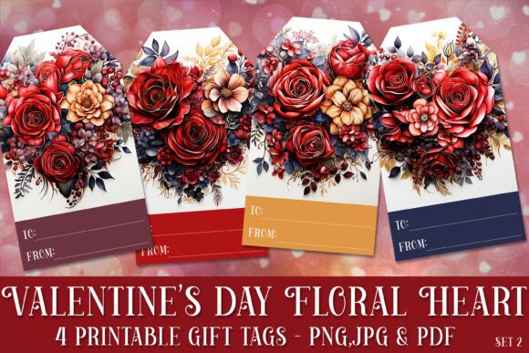 Valentine's Day Floral Heart Gift Tags 2